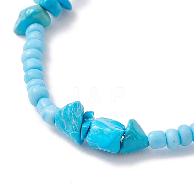 2Pcs Natural Rose Quartz & Synthetic Turquoise Chip Beaded Stretch Bracelets for Women BJEW-JB12909-1