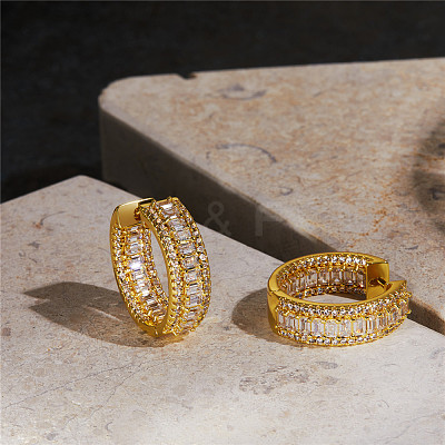 Brass Micro Pave Grade AAA Cubic Zirconia Huggie Hoop Earrings JE019A-X-1