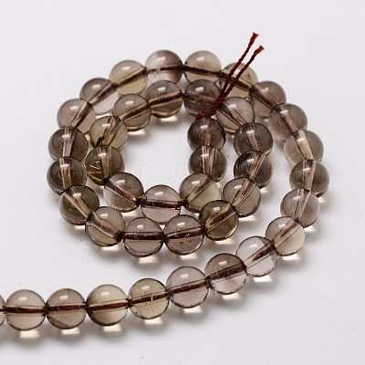 Natural Smoky Quartz Round Beads Strands X-G-E329-8mm-38-1