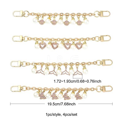 4Pcs 4 Styles Alloy Rhinestone with Acrylic Pearl Bead Charm Cable Chain Bag Decorative Chains HJEW-FS00060-03-1