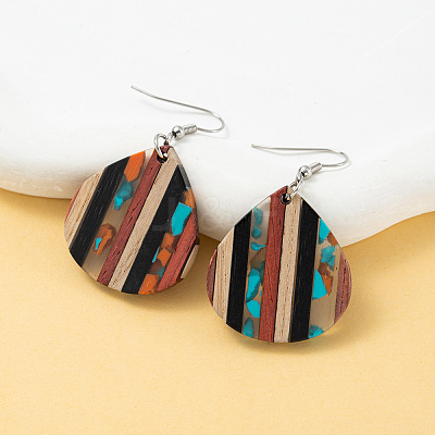Bohemian Wood & Resin Dangle Earrings WG51BE2-03-1