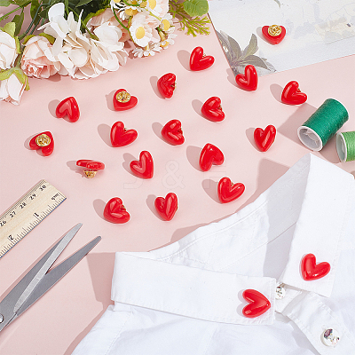 20Pcs Resin Heart Badge for Backpack Clothes HEAR-PH0001-02B-1