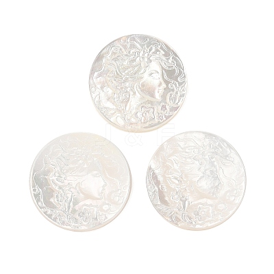 Natural White Shell Carved Cabochons SSHEL-I026-03A-02-1