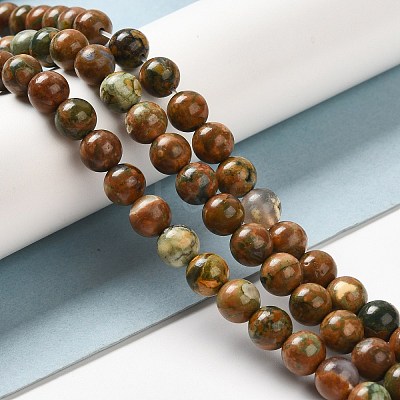 Natural Rhyolite Jasper Bead Strands G-G684-01-8mm-1