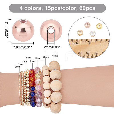 60Pcs 4 Colors Rack Plating Brass Beads KK-PH0009-19-1