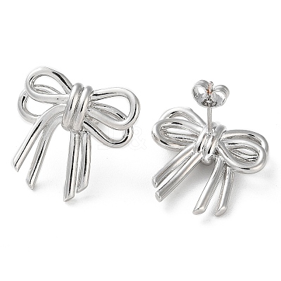 Bowknot Rack Plating Brass Stud Earrings for Women EJEW-A045-02P-1