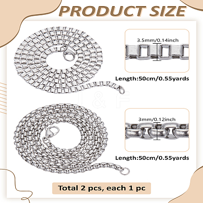 2Pcs 2 Styles 304 Stainless Steel Box Chain Necklaces NJEW-LP0003-30-1