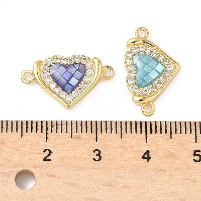 Brass Micro Pave Clear Cubic Zirconia & Shell Heart Connector Charms KK-I357-01G-1
