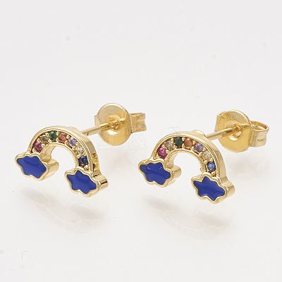 Brass Cubic Zirconia Stud Earrings EJEW-S201-169C-1