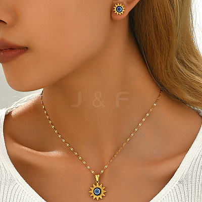 Vintage 201 Stainless Steel & Plastic Sun with Evil Eye Stud Earrings & Pendant Necklaces Set for Women EW9229-1
