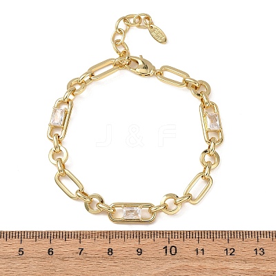Ring & Paperclip Brass Micro Pave Cubic Zirconia Link Chain Bracelets for Women BJEW-D458-04G-02-1