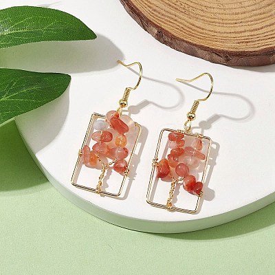 Dyed Natural Mixed Gemstone Chips Tree Dangle Earrings EJEW-JE05734-1