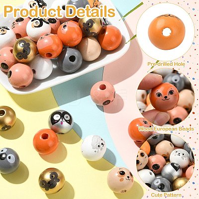90Pcs 9 Styles Schima Wood European Beads WOOD-CJ0002-77-1
