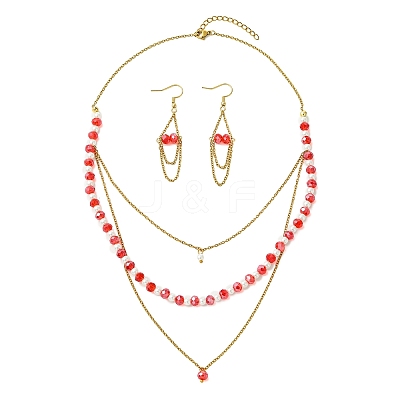 Rondelle 304 Stainless Steel & Glass Beaded Layered Necklace and Earring Set Set for Women SJEW-JS01384-1
