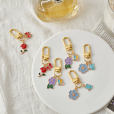 2 Sets Alloy Enamel Flower & Butterfly Pendant Decorations HJEW-WR0001-01-1