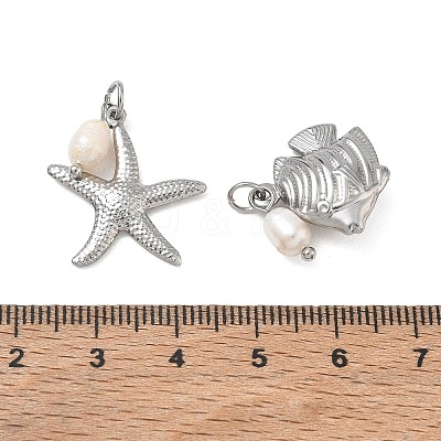 Ocean Sea Animals 304 Stainless Steel & Natural Freshwater Pearl Pendants PALLOY-JF06025-1