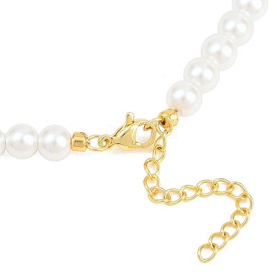 Brass & ABS Plastic Imitation Pearl Round Beaded Necklace Making KK-Z158-07G-02-1