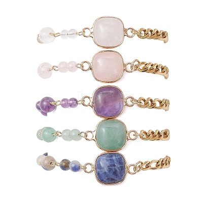 Round & Square Natural Gemstone Beads Link Bracelets BJEW-JB13487-1