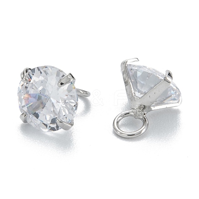 Brass Clear Cubic Zirconia Charms ZIRC-G170-11P-1