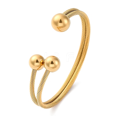 304 Stainless Steel Round Ball Cuff Bangles for Women BJEW-P310-05G-1
