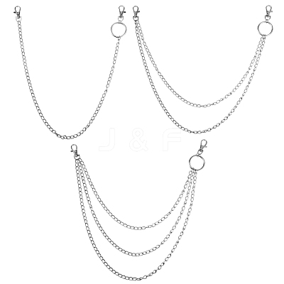 3Pcs 3 Styles Alloy & Iron Ring Chain Belts for Pants AJEW-SC0031-15-1