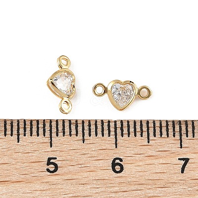 SHEGRACE Brass Pave Clear Cubic Zirconia Heart Connector Charms XGRQ2O671-448G-1