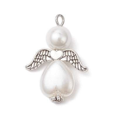 Glass Pearl Round Beads & ABS Plastic Imitation Pearl Beads Pendants PALLOY-JF04094-01-1