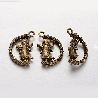 Tibetan Style Alloy Angel Pendants TIBEP-JC1180-AB-NF-1