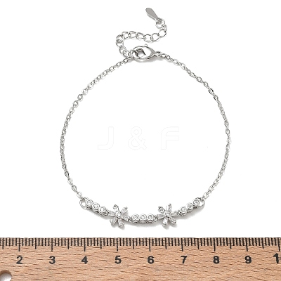 Brass Pave Clear Cubic Zirconia Flower Link Bracelets KK-CBA6980-24P-1