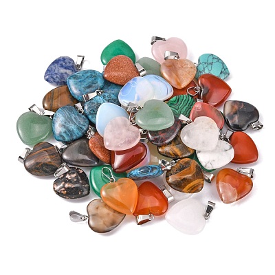 Heart Natural & Synthetic Mixed Stone Pendants X-G-Q438-M-1