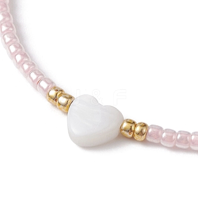 Heart Natural Shell & Glass Seed Braided Bead Bracelets BJEW-JB09922-01-1
