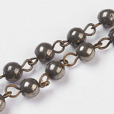 Natural Pyrite Handmade Beaded Chains AJEW-JB00437-02-1