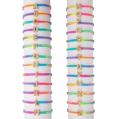 Crystal Rhinestone Initial Braided Bead Bracelet BJEW-SW00037-05-1
