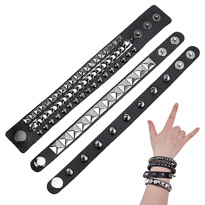3Pcs Punk Style Imitation Leather Cord Bracelets BJEW-WH0014-076B-1