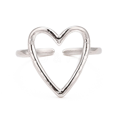 Non-Tarnish 304 Stainless Steel Open Heart Cuff Ring for Women RJEW-C025-22P-1