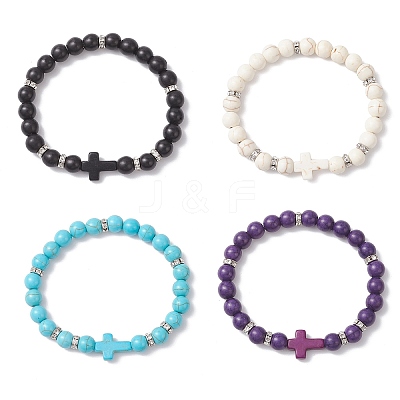 4Pcs 4 Colors Synthetic Turquoise Beaded Stretch Bracelets for Women BJEW-JB12288-1