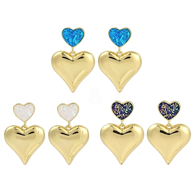 Rack Plating Heart Brass Dangle Stud Earrings EJEW-P277-12G-1
