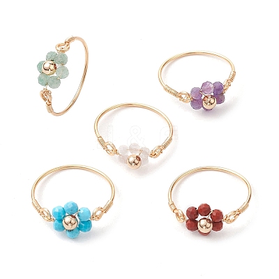Flower Natural Gemstone Ring RJEW-JR00711-01-1