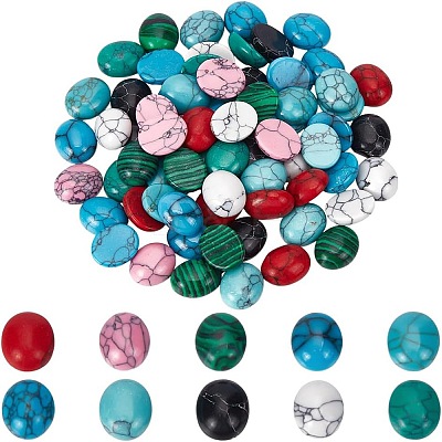 80Pcs 10 Styles Natural Howlite & Synthetic Turquoise & Synthetic Malachite Cabochons G-AR0006-05-1