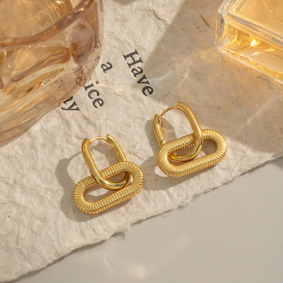 304 Stainless Steel Hollow Oval Hoop Earrings LU1648-1