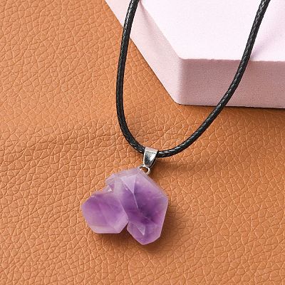 Natural Amethyst Pendant Necklaces X-NJEW-E146-01-1