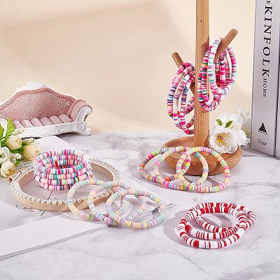 Handmade Polymer Clay Heishi Surfer Stretch Bracelets Set BJEW-SW00099-06-1
