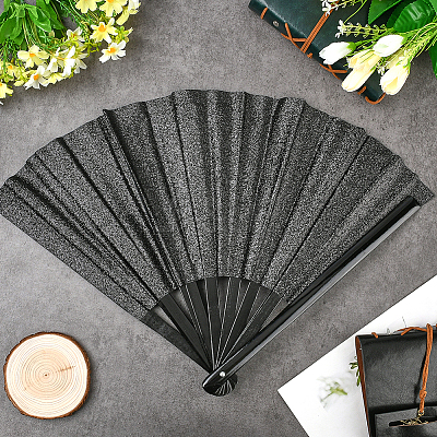 1Pc Bamboo with Oxford Fabric Glitter Powder Folding Fans AJEW-SP0003-77B-1