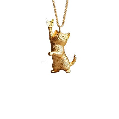 Alloy Cat with Butterfly Pendant Necklaces for Women WG044B0-01-1