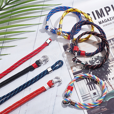 9Pcs 9 Colors Survival Polyester Cord Bracelets Set with Alloy Anchor Clasps BJEW-AN0001-59-1