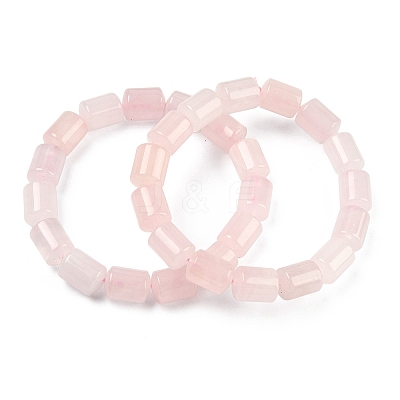 Column Natural Rose Quartz Beads Stretch Bracelets for Women Men BJEW-A148-01A-25-1