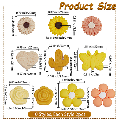 20Pcs 10 Styles Silicone Focal Beads SIL-SP0001-18A-1
