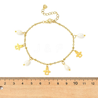 304 Stainless Steel & Electroplated Glass Natural Cultured Freshwater Pearl Charm Bracelets BJEW-JB13978-1