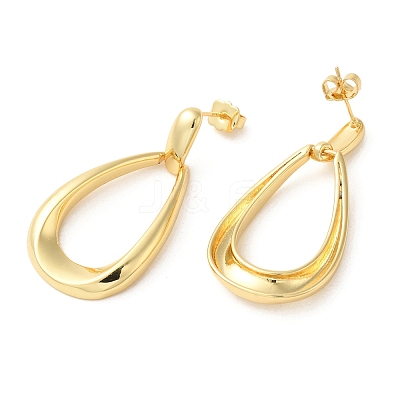 Real 18K Gold Plated Brass Dangle Stud Earrings EJEW-G382-09A-G-1