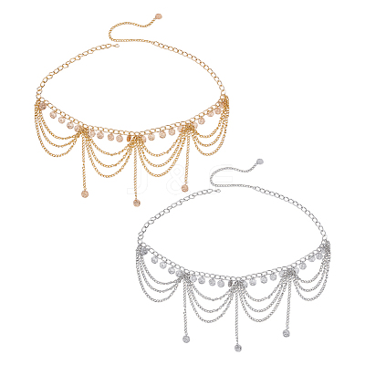 2Pcs 2 Colors Bohemian Alloy Multi-layered Chain Tassel Waist Belly Chains for Women AJEW-HS0001-52-1